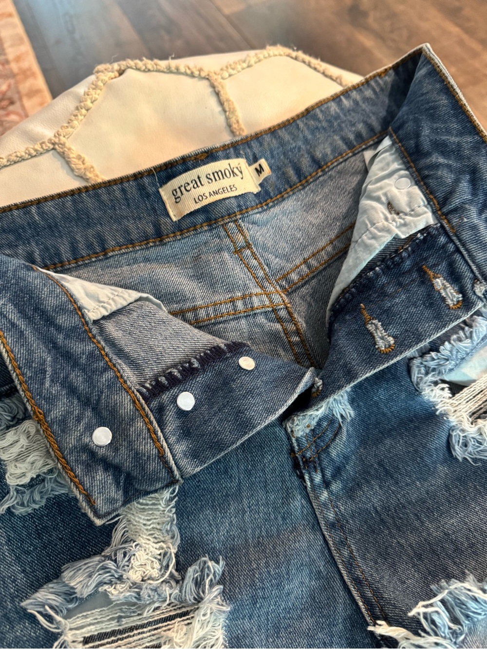 Los Angeles Distressed Blue Denim Shorts - Picture 5 of 7